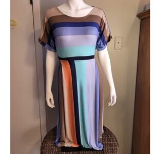Hailey Co pastel colorblock striped modest dress l church career office USA made